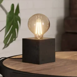 Prestwick 2 bordlampe med træterning, sort^EGLO Discount