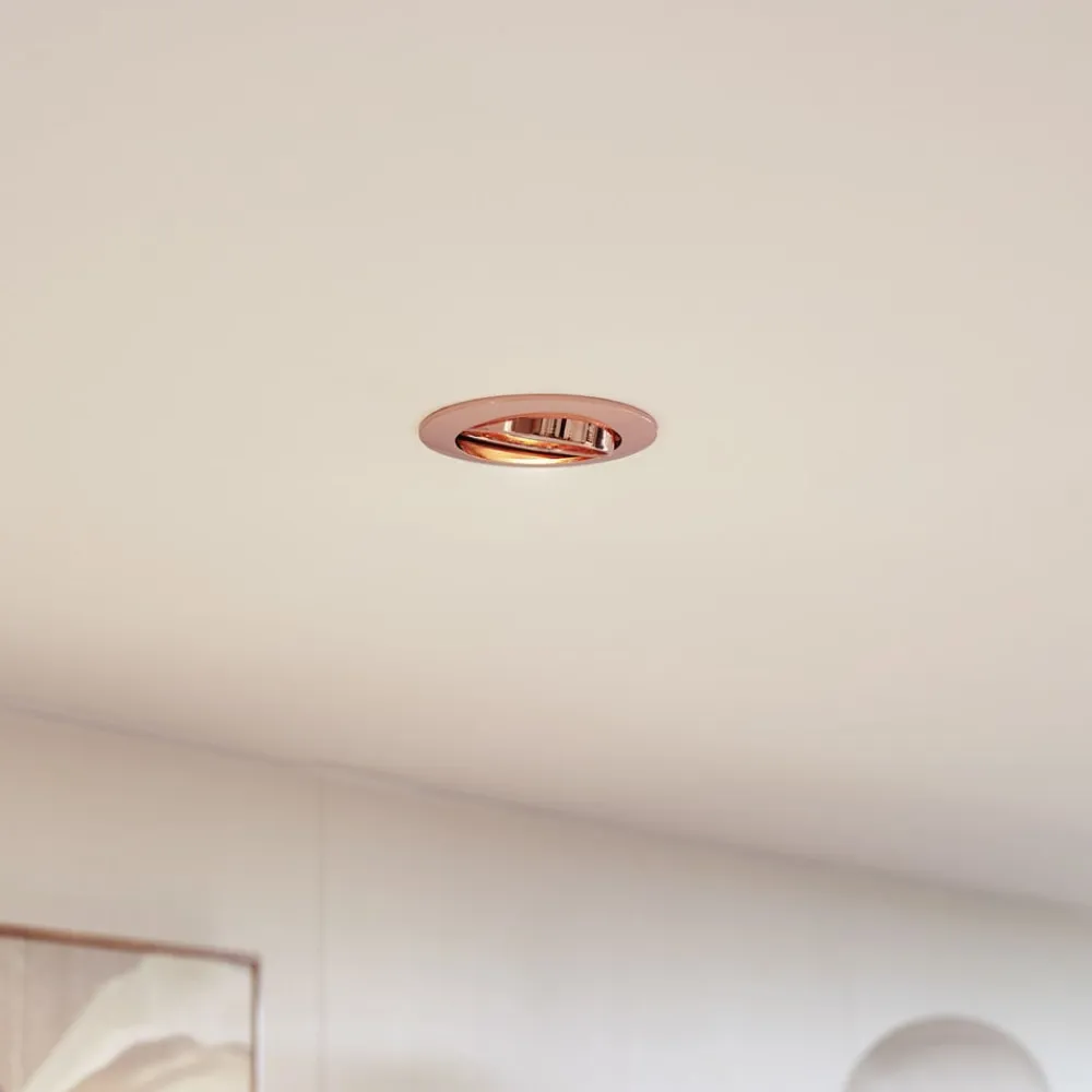 PRIOS Gang|Loftlamper>forsænket loftlampe Fibur, kobber, aluminium, Ø 8,2 cm