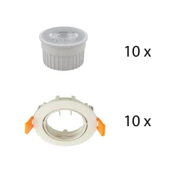 PRIOS indbygget loftspot Fibur med LED-modul, beige, sæt med 10 stk