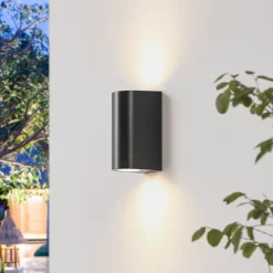 PRIOS Væglamper>Irfan udendørs væglampe, rund, sort, 15,5 cm