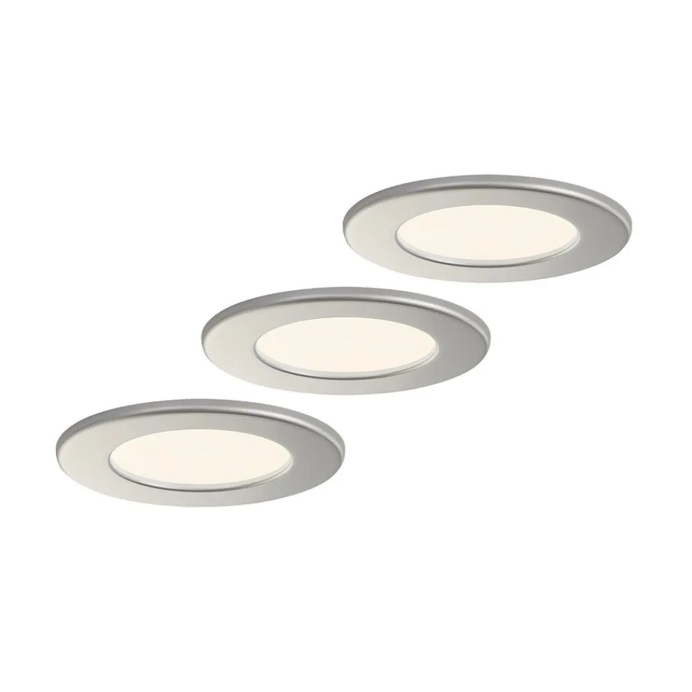 LED-indbygningslampe Cadance, sølv, 12 cm, sæt med 3, CCT^PRIOS New