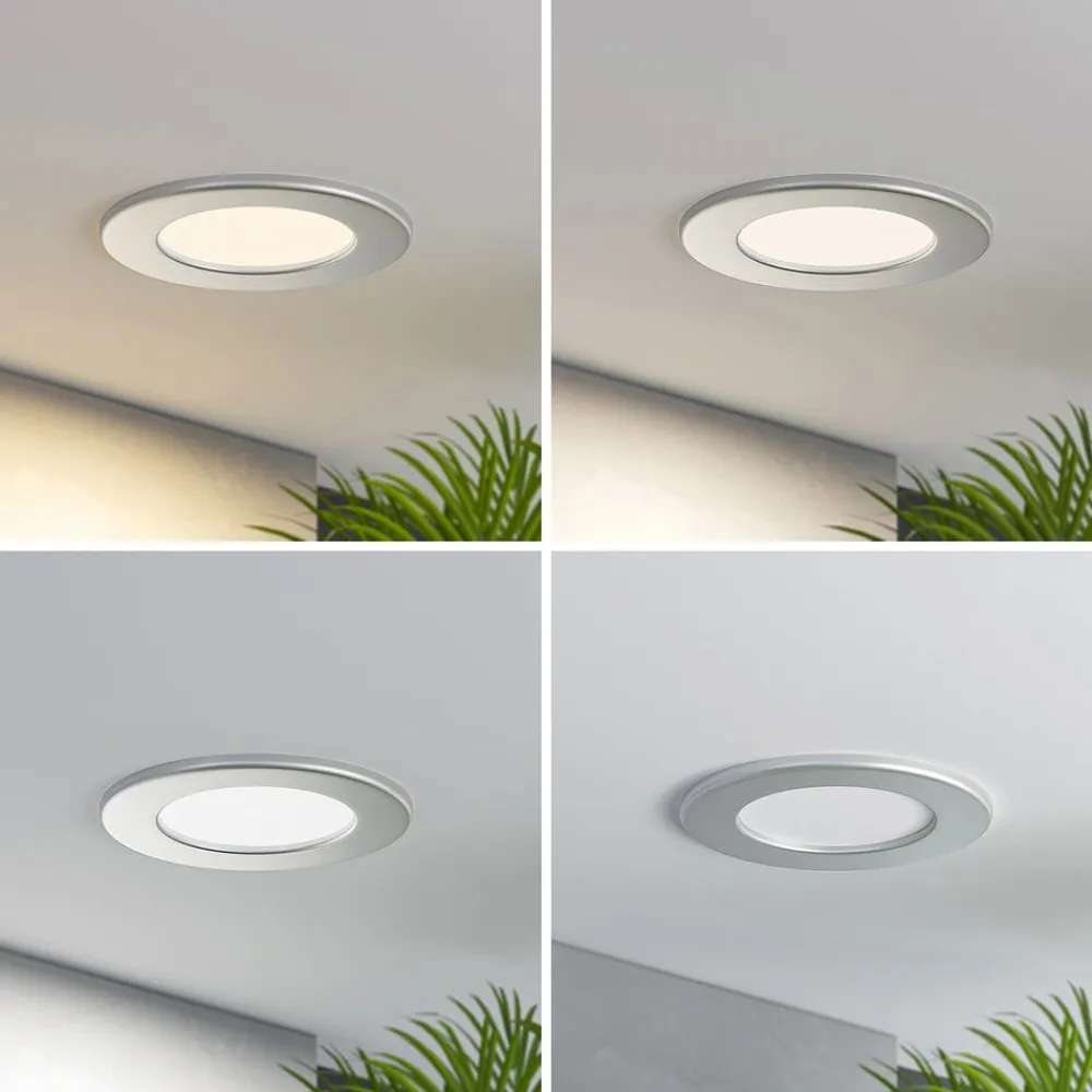 LED-indbygningslampe Cadance, sølv, 12 cm, sæt med 3, CCT^PRIOS New