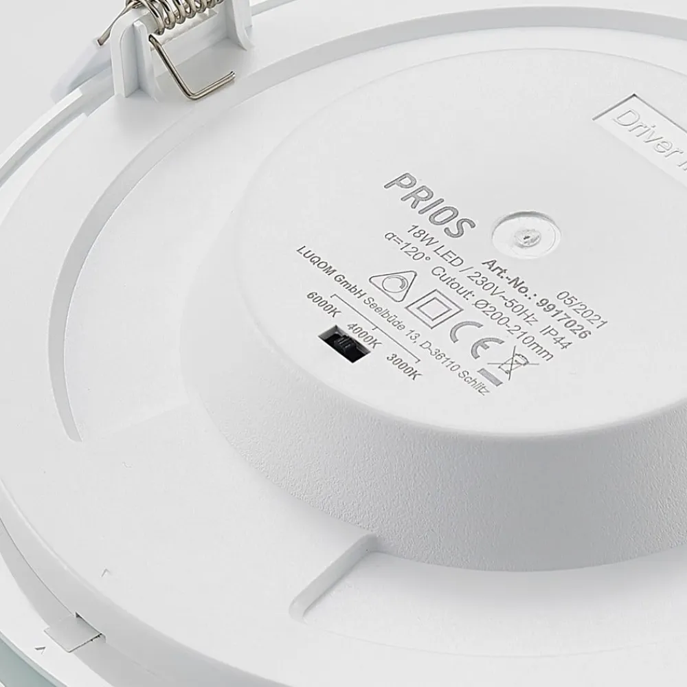 PRIOS LED-indbygningslampe Cadance, hvid, 22 cm, CCT, IP44