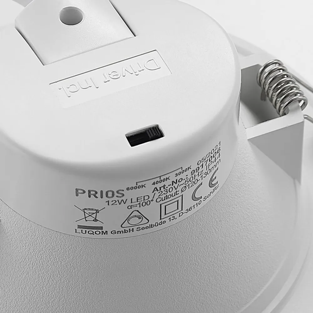 PRIOS LED-indbygningsspot Rida, hvid. Ø 15 cm, CCT, IP44