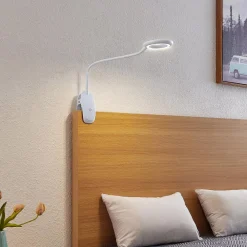 PRIOS Arbejdsrum/Kontor|Bordlamper>LED-klemmelampe Harumi, hvid, genopladeligt batteri, USB, 51 cm høj