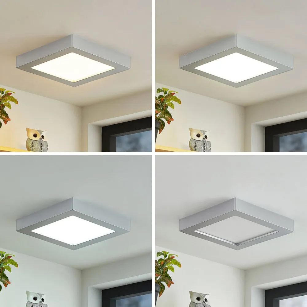 PRIOS LED-loftlampe Alette, sølv, 22,7 cm, 24W, dæmpbar