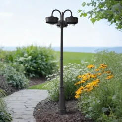 PRIOS LED-udendørslampe Thorus, 204 cm, sort, 3 lyskilder, IP44