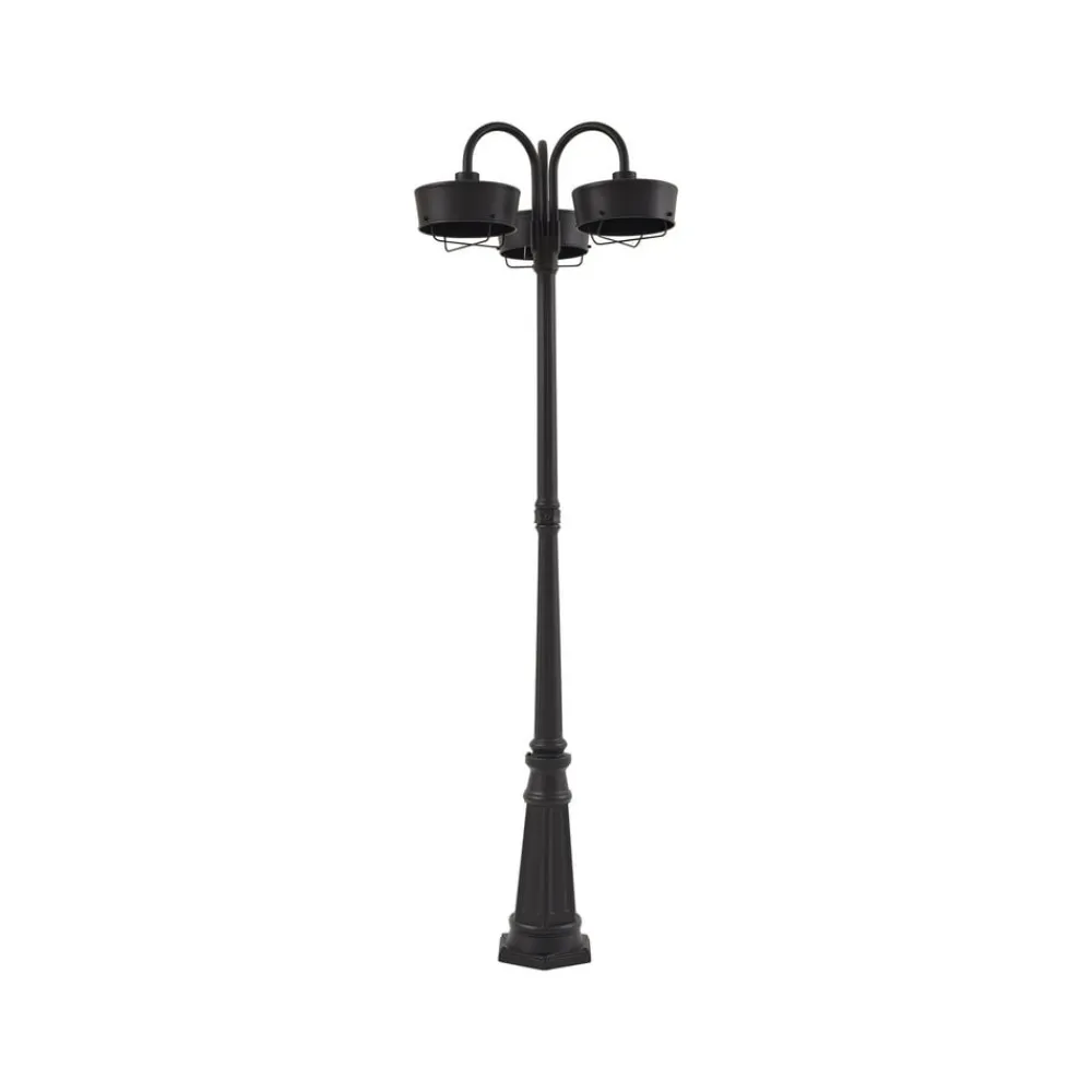 PRIOS LED-udendørslampe Thorus, 204 cm, sort, 3 lyskilder, IP44