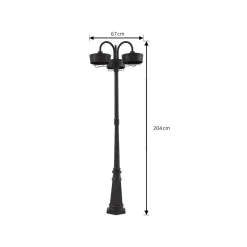 PRIOS LED-udendørslampe Thorus, 204 cm, sort, 3 lyskilder, IP44