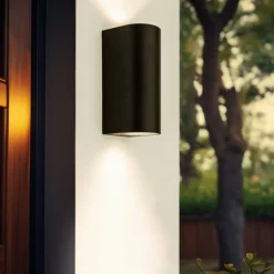 PRIOS Væglamper>udendørs væglampe Tetje, sort, rund, 16 cm