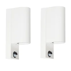 PRIOS Væglampe Med Sensor>udendørs væglampe Tetje, hvid, rund, sensor, sæt med 2 stk