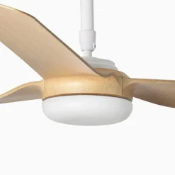 Punt M loftventilator, DC, hvid/lyst træ^FARO BARCELONA Online