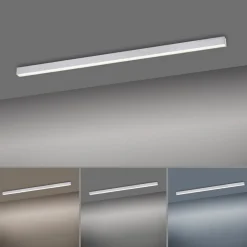 PURE LED-loftlampe Lines, 110 cm, sølv, CCT, fjernbetjening
