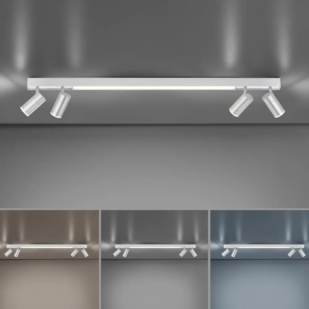 PURE LED-loftlampe Lines, 120 cm, sølv, fjernbetjening