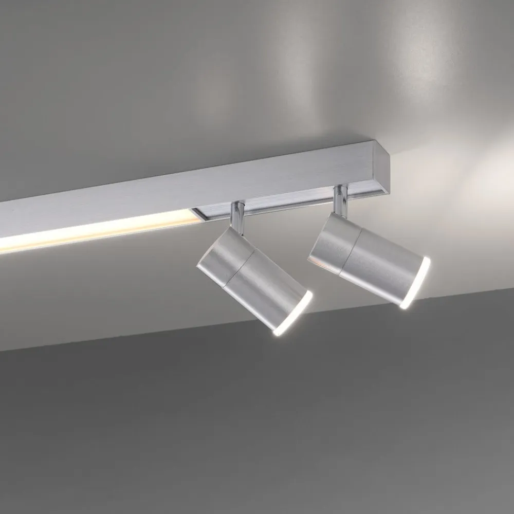 PURE LED-loftlampe Lines, 120 cm, sølv, fjernbetjening