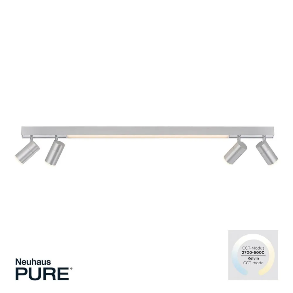 PURE LED-loftlampe Lines, 120 cm, sølv, fjernbetjening