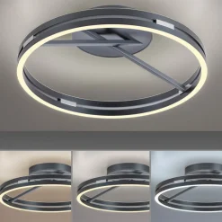LED-loftlampe Loop, grå, metal, Ø 60 cm, CCT^PURE Clearance