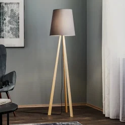 Quitani trebenet gulvlampe Jata, træ, chintz grafit