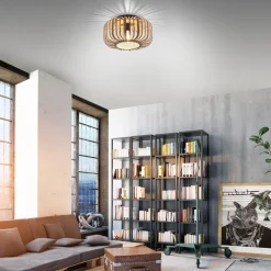 JUST LIGHT. GmbH Racoon loftlampe af træ, tykke stivere, Ø 42cm