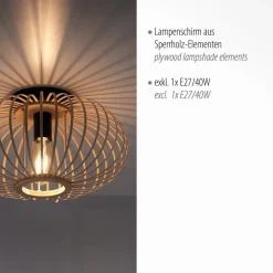 Racoon loftlampe af træ, tynde stivere, Ø 40cm^JUST LIGHT. GmbH Discount