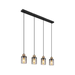 Globo Reid pendellampe, 4 lyskilder, sort/røg