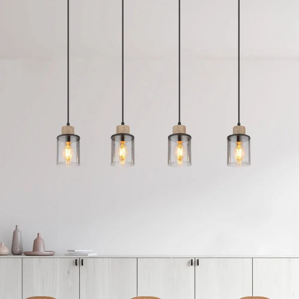 Globo Reid pendellampe, 4 lyskilder, sort/røg