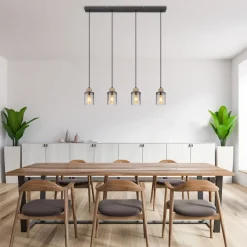 Globo Reid pendellampe, 4 lyskilder, sort/røg