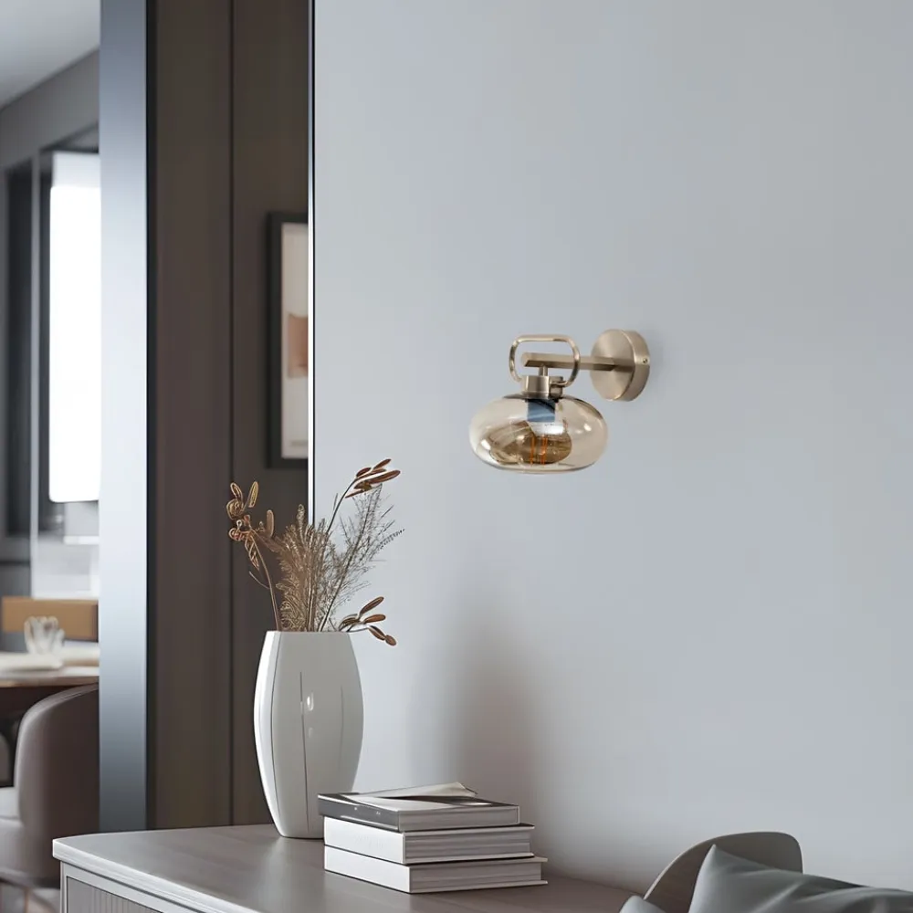 Rolan væglampe, messingfarvet, Ø 19 cm, højde 21 cm, glas^Lucea Outlet