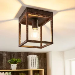 Lindby Rustik loftlampe Emin med metalramme