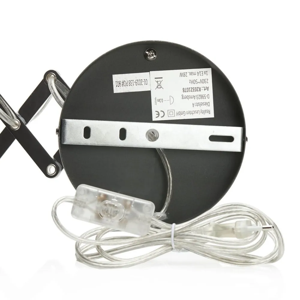 Reality Leuchten Sakse-væglampe, betonfarvet, stik, harmonika