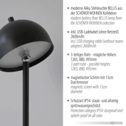 SCHÖNER WOHNEN LED-akku-gulvlampe Bellies, sort, IP54^Schöner Wohnen Online