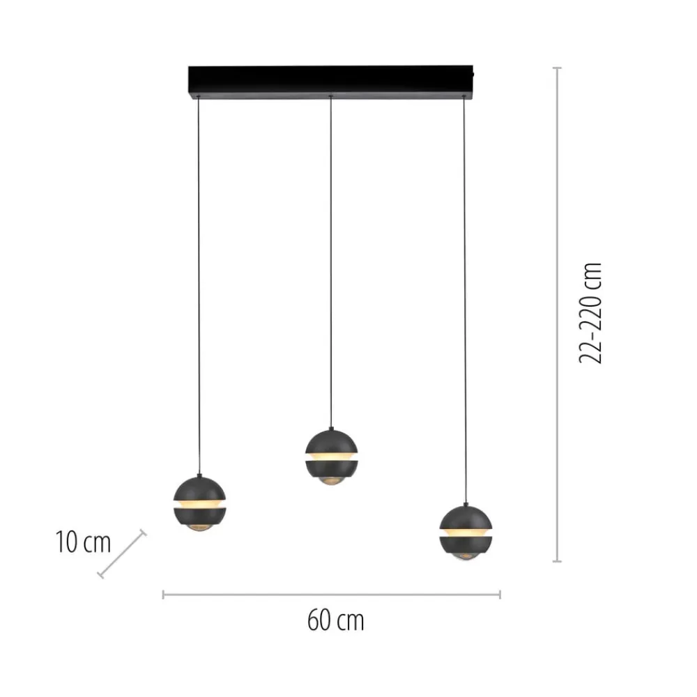 Schöner Wohnen LED-hængelampe Lini sort 3 lyskilder lang 3.000K