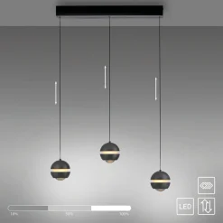 Schöner Wohnen LED-hængelampe Lini sort 3 lyskilder lang 3.000K