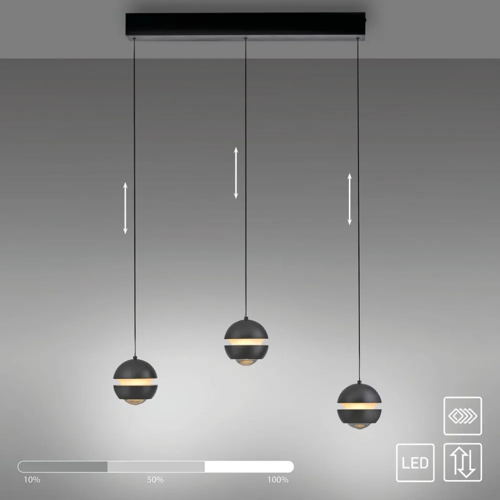 Schöner Wohnen LED-hængelampe Lini sort 3 lyskilder lang 3.000K