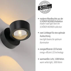 Schöner Wohnen SCHÖNER WOHNEN LED-væglampe Chia, sort, 3.000 K, op/ned