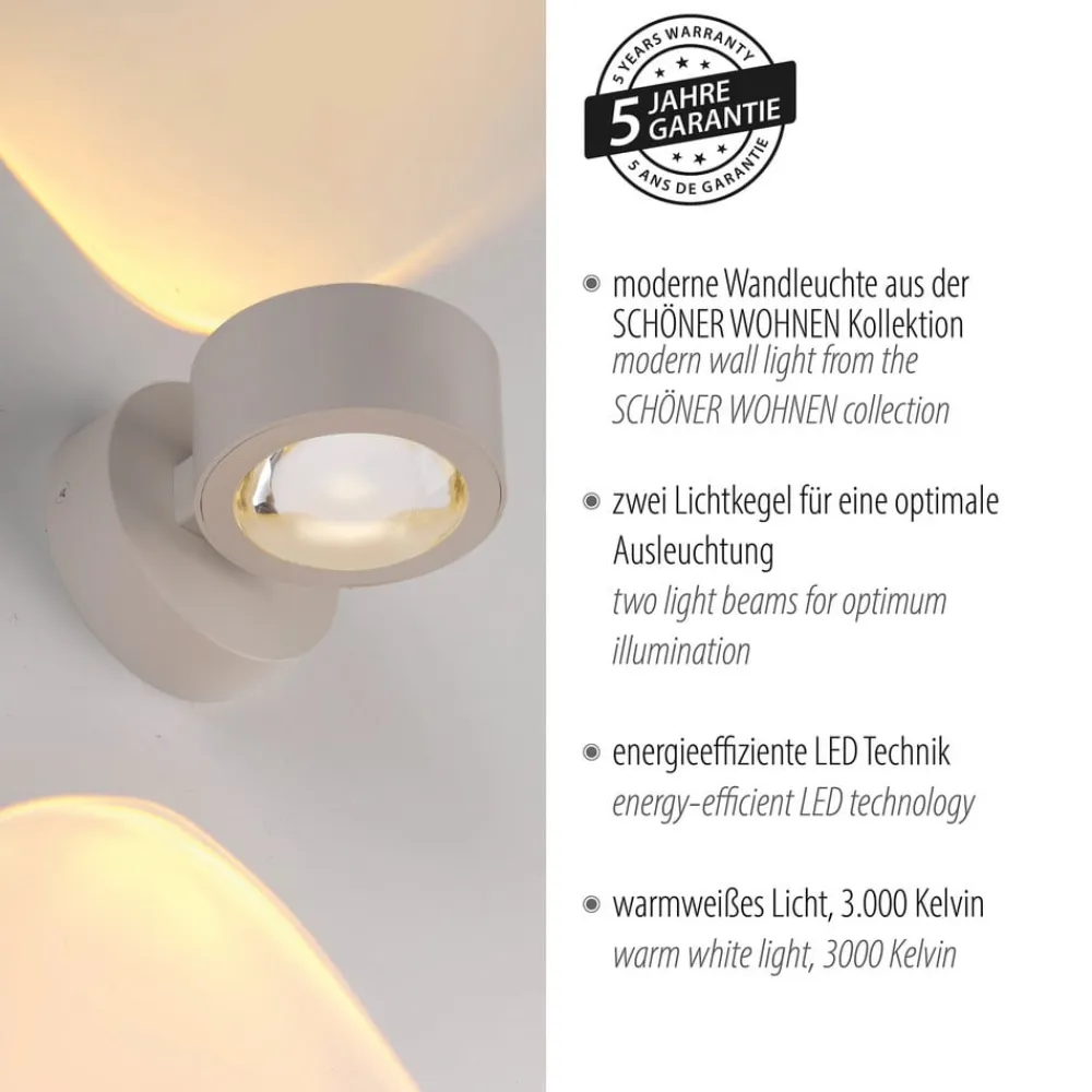 Schöner Wohnen Væglamper|Væglamper>LED-væglampe Chia, sandbrise 3.000 K op/ned