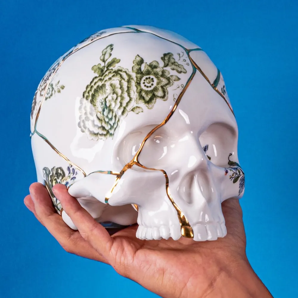 SELETTI Møbel Og Interiør>Skulptur Kintsugi Skull, hvid, porcelæn, guld
