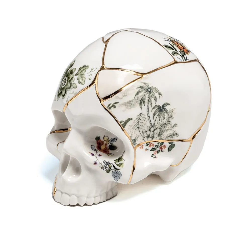 SELETTI Møbel Og Interiør>Skulptur Kintsugi Skull, hvid, porcelæn, guld