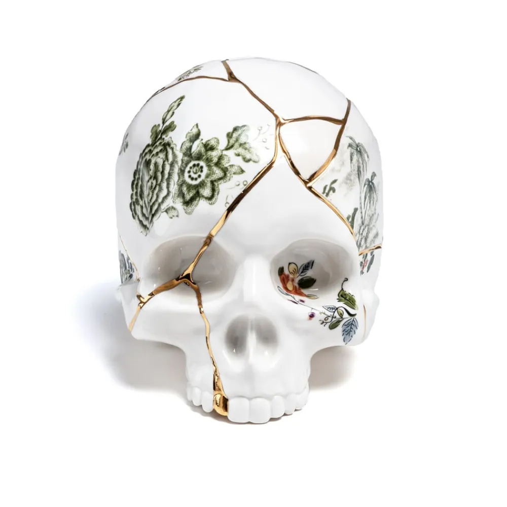 SELETTI Møbel Og Interiør>Skulptur Kintsugi Skull, hvid, porcelæn, guld