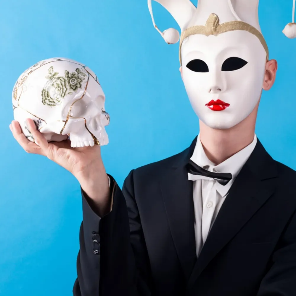 SELETTI Møbel Og Interiør>Skulptur Kintsugi Skull, hvid, porcelæn, guld