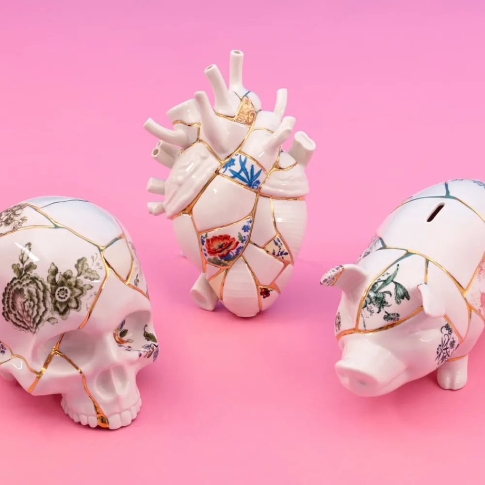 SELETTI Møbel Og Interiør>Skulptur Kintsugi Skull, hvid, porcelæn, guld