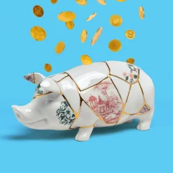 SELETTI sparegris Kintsugi, hvid / farverig, porcelæn, guld