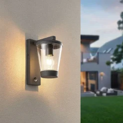 Sensor-udendørs væglampe CAVADO, antracit, højde 28 cm, IP44^Trio Lighting Outlet