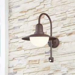 Trio Lighting Sensor-udendørs væglampe NORMAN, rust, Ø 30 cm metal/glas IP44