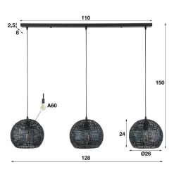 Setengah hængelampe, 3 lyskilder, runde skærme^Zijlstra New