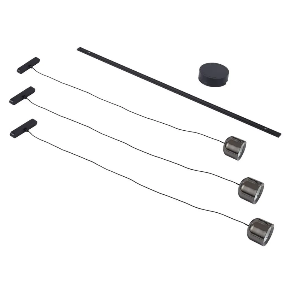 Lindby Skinne system 48V Lumaro, pendel, cylinder, 3 lyskilder, sort