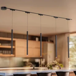 Lindby Skinnesystem 48V Lumaro, pendel, 5 lyskilder, sort, dæmpbar