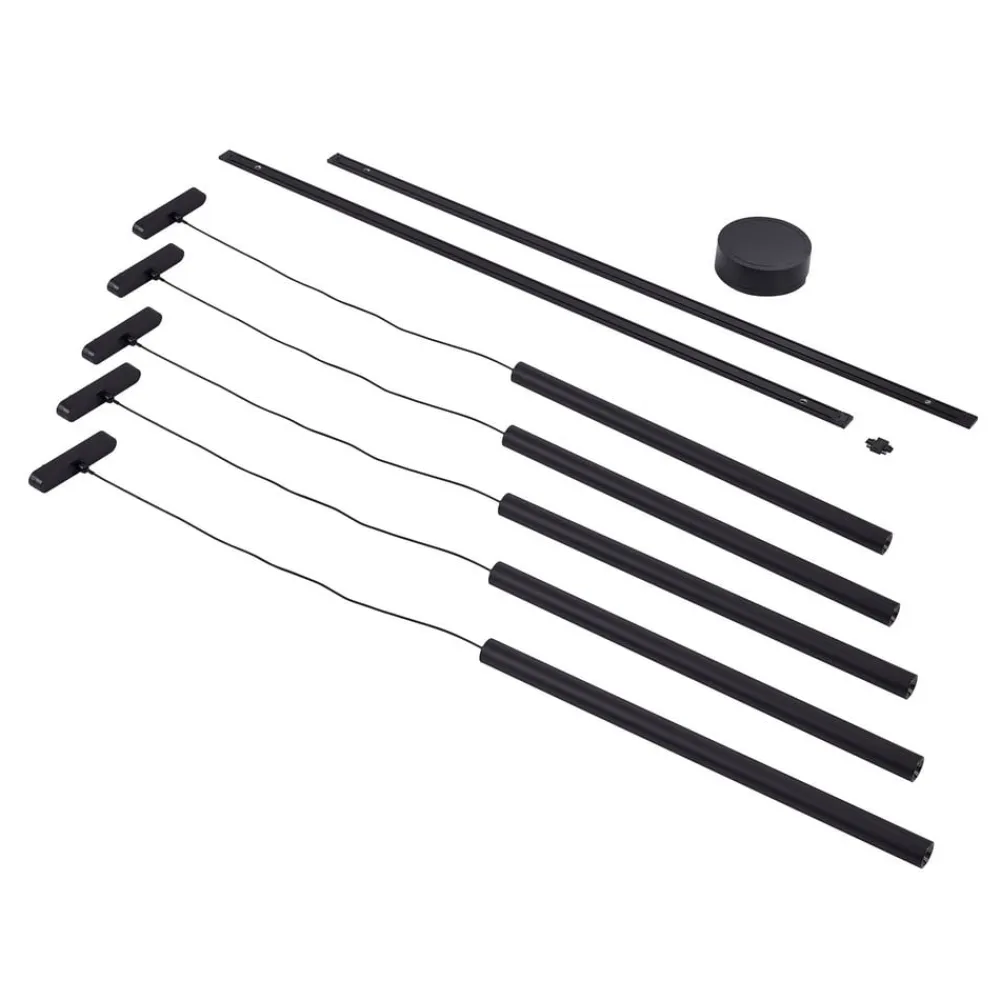 Lindby Skinnesystem 48V Lumaro, pendel, 5 lyskilder, sort, dæmpbar