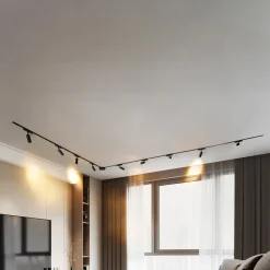 Lindby Arbejdsrum/Kontor|Skinnesystem>Skinnesystem 48V Lumaro, spots, 9 lyskilder, sort, 13 cm, dæmpbar