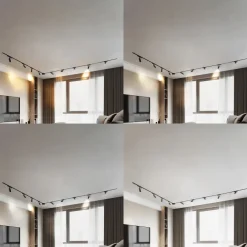 Lindby Arbejdsrum/Kontor|Skinnesystem>Skinnesystem 48V Lumaro, spots, 9 lyskilder, sort, 13 cm, dæmpbar